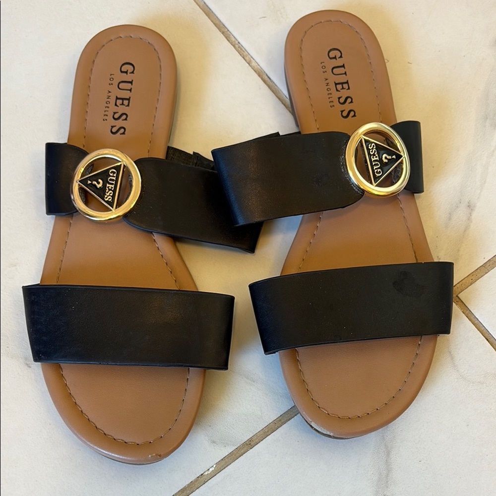 GUESS Black and Brown Slide Sandals